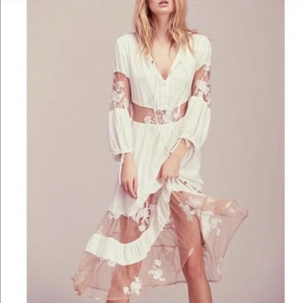 For Love and Lemons White Lace Eva Midi Dress XS